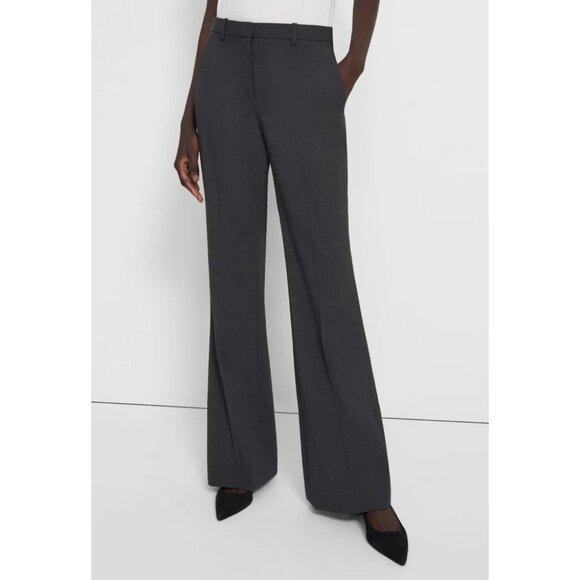 NWT THEORY DEMITRIA 4 MID-RISE FLARE-LEG STRETCH WOOL PANT CHARCOAL MELANGE 18 - Picture 1 of 4
